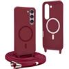 YFSYLL Magnetica Cover per Samsung Galaxy S23 con Cordino,Compatibile con MagSafe,Silicone Case con Regolabile Cordino da Collo Nylon Catena Collana Tracolla - Rosso