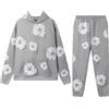ZEZEZ Fashion Brand Denim Tears Tuta da uomo con stampa in schiuma per uomo e donna, giacca e pantaloni con cappuccio, felpa con cappuccio, felpa in pile con cappuccio(grigio chiaro 2 pieces, S)