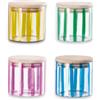 KORAT Set 4 Barattoli in Vetro con Coperchio in Bamboo Contenitori Ermetici Decorati a Righe Colorate Ideali per Cucina, Pasta, Biscotti, Legumi e Snack Design Moderno, Barattoli Ermetici, Salvaspazio