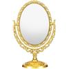 IWOWHERO Specchio cosmetico vintage, ovale, girevole, double face, con base stabile, elegante specchio da tavolo, per bagno e camera da letto, specchio decorativo dorato