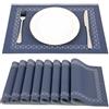 SUEH DESIGN Tovagliette Americane PVC 45 x 30cm Set 8 Pezzi, Blu scuro