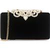 DEXMAY DM Dexmay Pochette in velluto con chiusura a corona di strass e cristalli per feste formali nero Medium