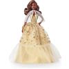 Barbie Signature - Barbie Magia delle Feste 2023, bambola da collezione con capelli castani scuri e abito dorato, confezione da esporre, regalo per le feste, giocattolo per bambini, 6+ anni, HJX05
