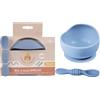 DORON & CHARLIE - Bol Ventouse Avec Cuillière 2 en 1 - Repas Enfant - 056751 - Bleu - Silicone - 350 ml - Compatible Micro Onde - Machine à Laver - Facile à Nettoyer - Bol Bébé - À Partir de 4 mois