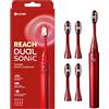 Reach Spazzolino elettrico sonico doppio, 1 manico, 4 testine, 2 modalità di spazzolatura, forte e delicato, spazzolino da denti portatile da viaggio per adulti, 27000 VPM con AAA, durata fino a 150
