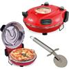 EMPOTEC Pizza Maker Forno Elettrico Diametro 31cm Potenza 1200W Time 15min Temperatura 300° Termostato Regolabile Pietra Refrattaria Accessori: 2 Pale di Legno + Rotella taglia pizza