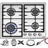 Phönix Germany Phönix PS-603T - Fornello a gas da incasso, in acciaio inox, 4 piastre di cottura a gas naturale, con regolatore del tubo del gas propano + inserto WOK in ghisa + croce