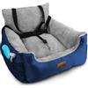Furdreams Seggiolino auto per cani (blu navy/grigio), peluche e accogliente seggiolino per animali domestici per cani e gatti di piccola taglia con tasca portaoggetti, letto per cani con guinzaglio di