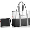 YOOFAN Borsa da spiaggia - Borsa da donna in maglia resistente con 7 tasche, 1 gancio e 1 borsa pieghevole