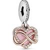 PANDORA Icons Pendente a forma di cuore con simbolo dell'infinito placcato in oro rosa 14 k e argento Sterling con zirconi cubici trasparenti e smalto rosa