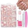 MrCuvaryas Set di punte per unghie, 240 pezzi, per unghie finte francesi, da incollare, colore bianco, rosa, design gradiente, per unghie finte, gel morbido, naturale e piacevole da indossare, manicure (rosa
