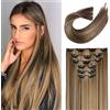 FLUFYMOOZ 6 extension per capelli con clip, capelli lisci lunghi da 61 cm, capelli sintetici da donna (castano scuro con biondo sporco)
