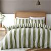 Catherine Lansfield Cove - Set copripiumino matrimoniale reversibile a righe con federe, colore: verde