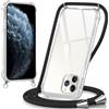 Oelrstfe Cover con Cordino per iPhone 11 Pro Max, Trasparente Silicone Custodia con Regolabile Collana Laccio Tracolla, Antigraffio Proteggere Case Corda per iPhone 11 Pro Max, Nero