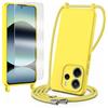 TTSWJBD Cover per Xiaomi Redmi Note 14 4G con Cordino Custodia con 1 Pellicole Vetro Temperato, Silicone Liquida Case con Laccio Tracolla, Regolabile e Rimovibile, Antishock, Anticaduta - Giallo
