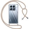 Pnakqil Cover per Xiaomi 14T Pro con Cordino, Trasparente Custodia con Laccio Tracolla Cellulare Girocollo Collana Protettiva per Xiaomi 14T Pro 6.67 Pollic, Khaki