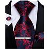 DiBanGu Cravatta da uomo in seta con motivo cachemire floreale e gemelli quadrati da taschino, set classico formale per feste di nozze, Rosso e blu, Taglia unica