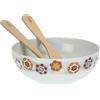 THUN - Set Ciotola Grande in Porcellana Decorata con Mestoli in Legno - Linea Regali d'inverno - Idea Regalo Natale 2022 - Ciotola Ø 26 cm; Cucchiaio 30x4,5 cm, Forchettone 30,5x5 cm