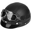 Cocoarm Casco Mezza Pelle Per Scooter Con Visiera e Occhiali (Nero), Scooter Universale Per Moto Realizzato In Pelle Sintetica Con Faccia Aperta