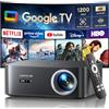 WiMiUS Proiettore【1200 ANSI/Google TV】Netflix Ufficiale Proiettore 4K Support, Autofocus/Keystone Nativo 1080P Smart Videoproiettore Full HD WiFi Bluetooth con Controllo Vocale Remoto per Home Cinema