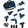Bosch professional bosch kit bmkb8-28ad3 (gsr12v-15+gtb12v-11+gdr12v-105+gws12v-76+gst12v-70+gop12v-28+gsa12v-14+gli12v-80+3x2,0ah+gal1230cv+hdbag) 0660989125752