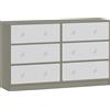 HOMCOM Cassettiera 6 Cassetti Pieghevoli con Maniglie Doppie, in Legno, Acciaio e Tessuto, 114x30x70 cm, Bianco e Grigio | Aosom Italy