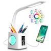 S.I.C Lampada da Scrivania a LED Dimmerabile.Lampada a Colori Per Studiare Con Orologio, Portaoggetti,Calendario, Display Lcd, Luce da Scrivania Led è Adatta Per La Casa, La Camera Da Letto