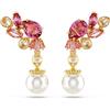 Swarovski Gema - Orecchini a goccia placcati oro, con perle di cristallo a forma di fiore, taglio misto, colore: rosa, 3 cm x 1.7 cm, Cristallo Zirconia cubica, Zirconia cubica