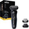 BRAUN Rasoio elettrico barba BRAUN Series 5 52-B1650S, 3 lame flessibili, 2 modalità di rasatura: standard e turbo, con 1 spazzola per la pulizia, accessorio rifinitore corpo regolabarba