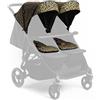 Roma Gemini - Passeggino doppio, colore: cachi leopardato, compatto fianco a fianco per neonati, 69 cm di larghezza, 22 kg per sedile, imbracatura magnetica, facile da montare, ruote antiforatura