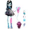 Monster high - frankie stein scary sweet birthday, bambola con abito da party nero e accessori a tema