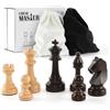 Puecrof Set di pezzi di scacchi in legno - 32 figure da torneo fatte a mano in legno naturale con re da 9,5 cm - Design lusso Staunton, include sacchetto per il trasporto (senza scacchiera)