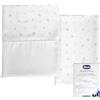 Chicco Set di Lenzuola in Fibra di Bambù, 1 Lenzuolo Superiore e 1 Lenzuolo con Angoli, Compatibili con Materassi 50x83 cm, Fantasia con Foglioline, Realizzate in Fibra di Bambù
