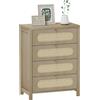 HOMCOM Cassettiera 4 cassetti in stile boho con ante in resina intrecciata, 70x38x93 cm, Legno Naturale | Aosom Italy