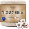 Creative Deco Corda Macrame 3mm x 300m Filo Cotone Beige | Cotone per Uncinetto | Filo Macramè 3mm (+-0.5mm) Fettuccia per Borse a Uncinetto, Macrame da Parete | Spago Decorazioni, Cordino Porta Vaso