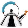 Alessi Kettle 9093/1 LAZ - Bollitore di Design, Adatto a Cottura ad Induzione, Fondo in Acciaio Inossidabile Lucido 18/10 con Manico e Fischietto a Uccellino in PA, Azzurro Chiaro, 100cl