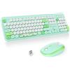 SOLIDEE Combo Tastiera e Mouse Wireless,tastiera macchina da scrivere retro,Tastiera per Computer con Tasti Rotondi 2.4GHz con Tastierino Numerico,Tastiera a 104 Tasti(Americana QWERTY)(Bear Green)