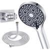 YEAUPE Soffione doccia con tubo 1,6 m, 6 tipi di getto, soffione doccia ad alta pressione, doccetta con funzione anticalcare, con supporto doccia senza foratura