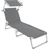 TecTake® 1 Lettino a Sdraio per Prendere Il Sole con L'Ombrello Parasole 190cm, Lettino Pieghevole da sole, Sdraio da Spiaggia o da giardino, Arredamento Terrazzo Balcone - grigio