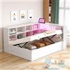 MOBETTRES Divano letto, letto estraibile 90 x 190 con presa USB e più ripiani, letto in legno massiccio, letto singolo, letto multifunzione in legno (bianco - idraulico, 90 x 200)