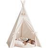 MINICAMP Tenda Tipi Originale per Bambini, Realizzata a Mano in Tela Naturale e Legno, Gioco da Soggiorno per Ragazze e Ragazzi, Stabile con Pompon