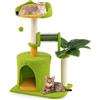 COSTWAY Albero per Gatti da Interno, Tiragraffi per Gattinicon Foglie Artificiali, Condominio, Trespolo, Tiragraffi in Sisal, Autopulente e Pompon in Peluche, Cat tree a Tema di Foresta