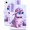 Rostsant Custodia Samsung Galaxy Tab A9+ Cover Libro Samsung Galaxy Tab A9+ PU Stand Funzione Slot per Carte Libro Cover Tablet Protettiva per SM-X210/SM-X215/SM-X216 Cat Cappello