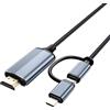 lulaven Cavo Lightning & Type C a HDMI 2 in 1 4 m, cavo HDMI per iPhone, doppia interfaccia per tutti gli iPhone (16/15/14/13/Pro/Max) & iPad Pro/Air,1080P HD, Sync Video e Sound