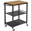 Mondeer Carrello da cucina industriale a 3 ripiani, con corrimano e ruote, scaffale rustico resistente, per cucina, soggiorno, 60 x 40 x 76,5 cm, nero