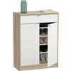 Muebles Pitarch | Ingresso Scarpiera Mobile ausiliario d'ingresso con cassetto e 4 ripiani regolabili, Bianco lucido e Rovere Cambrian, 20 paia di scarpe, 101x75x36cm, modello Berlin