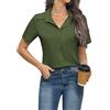 Zeagoo Camicetta da Donna Scollo a V Blusa Business Maniche Corte Camicia Casual Top Elegante con Bottoni Camicie Oversize Verde L