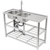 PUDLOR Lavello da cucina con una vasca, autoportante, in acciaio inox, con 2 vasche a destra, in acciaio inox, per esterni e interni, 120 x 80 cm