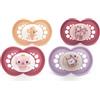 MAM Ciucci originali per giorno e notte, 6-18 mesi, confezione da 4, include 2 ciucci che si illuminano al buio, design ortodontico, accessori per bambini, rosa (vari motivi)