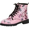 Ulalaza Stivali da donna Punta tonda Tacco largo Stivaletti con plateau gotico Stivali da combattimento da motociclista punk stringati Stivaletti corti in pelle con stampa multicolore